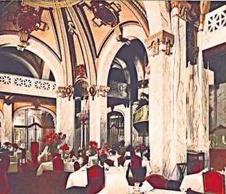 Illustration of the dining room at the Savoy Grill